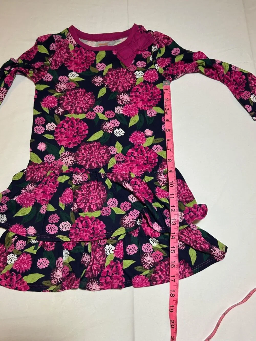 Gymboree Girls Size 5 Pink Blue Floral Long Sleeve Dress Ruffle Bottom NWT